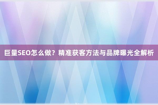 巨量SEO怎么做？精准获客方法与品牌曝光全解析