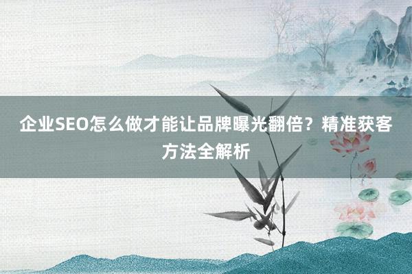 企业SEO怎么做才能让品牌曝光翻倍？精准获客方法全解析
