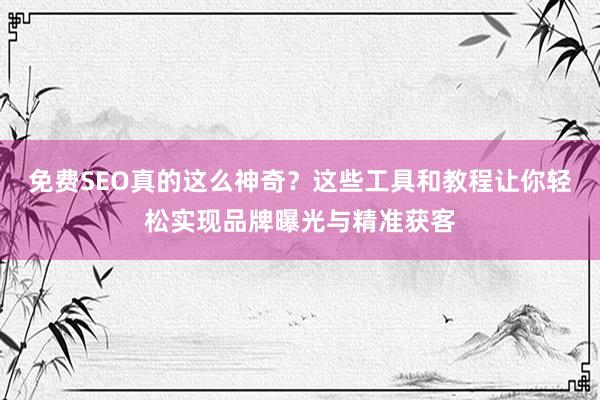 免费SEO真的这么神奇？这些工具和教程让你轻松实现品牌曝光与精准获客