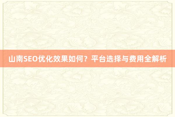 山南SEO优化效果如何？平台选择与费用全解析