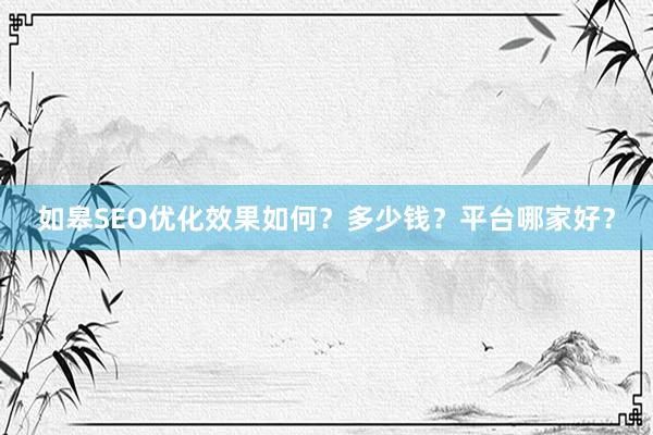 如皋SEO优化效果如何？多少钱？平台哪家好？