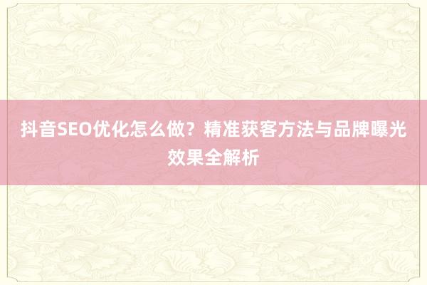 抖音SEO优化怎么做？精准获客方法与品牌曝光效果全解析