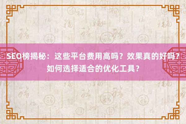SEO榜揭秘：这些平台费用高吗？效果真的好吗？如何选择适合的优化工具？