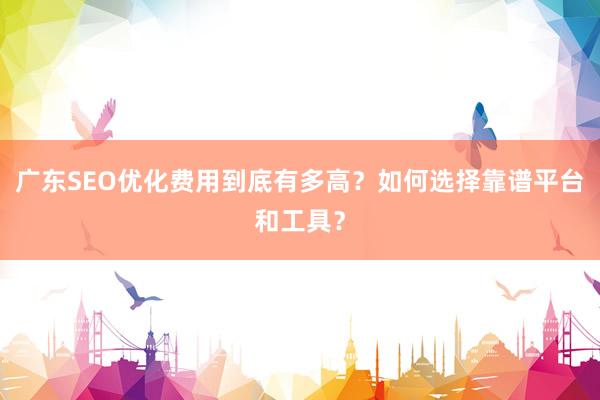广东SEO优化费用到底有多高？如何选择靠谱平台和工具？