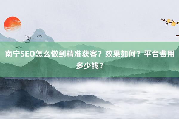 南宁SEO怎么做到精准获客?效果如何?平台费用多少钱?
