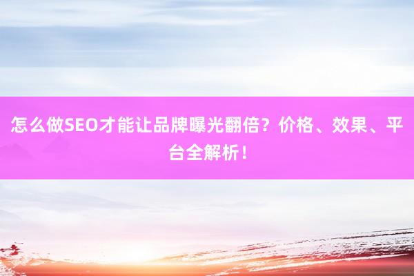 怎么做SEO才能让品牌曝光翻倍?价格、效果、平台全解析!