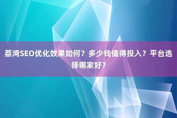 荔湾SEO优化效果如何?多少钱值得投入?平台选择哪家好?