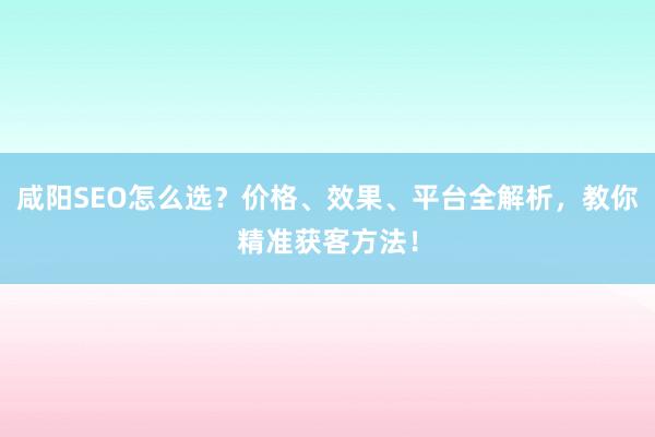 咸阳SEO怎么选？价格、效果、平台全解析，教你精准获客方法！