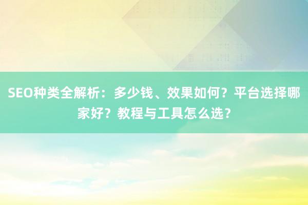 SEO种类全解析：多少钱、效果如何？平台选择哪家好？教程与工具怎么选？