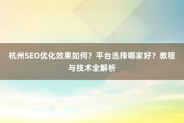 杭州SEO优化效果如何？平台选择哪家好？教程与技术全解析