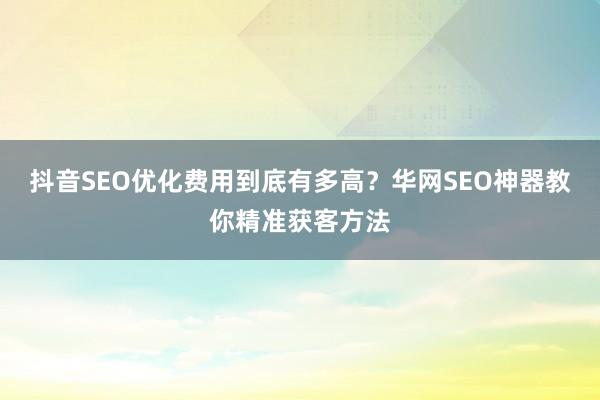 抖音SEO优化费用到底有多高？华网SEO神器教你精准获客方法