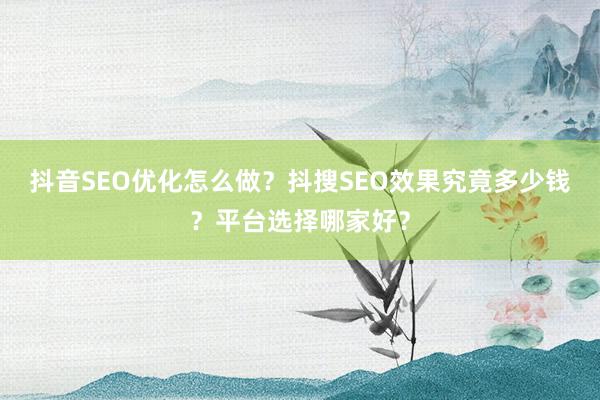 抖音SEO优化怎么做？抖搜SEO效果究竟多少钱？平台选择哪家好？