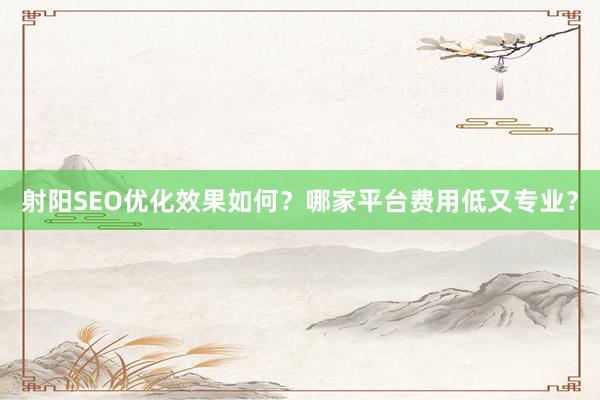 射阳SEO优化效果如何？哪家平台费用低又专业？