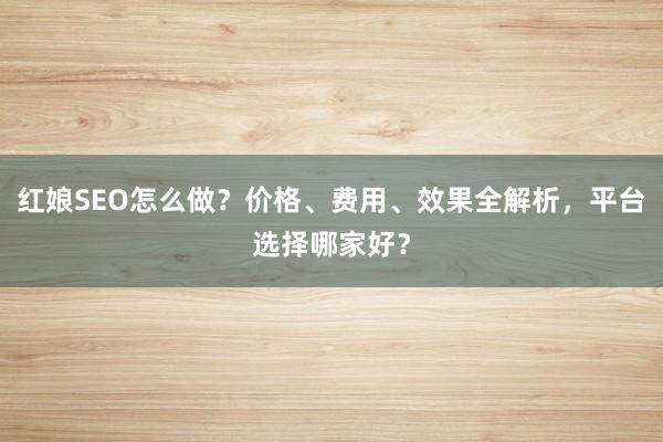 红娘SEO怎么做?价格、费用、效果全解析,平台选择哪家好?