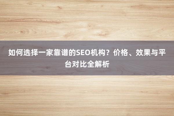 如何选择一家靠谱的SEO机构？价格、效果与平台对比全解析