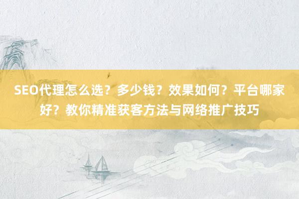 SEO代理怎么选？多少钱？效果如何？平台哪家好？教你精准获客方法与网络推广技巧