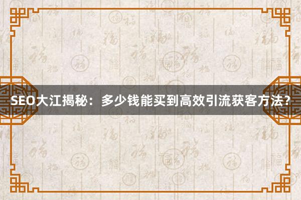 SEO大江揭秘：多少钱能买到高效引流获客方法？