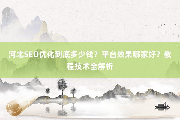 河北SEO优化到底多少钱？平台效果哪家好？教程技术全解析