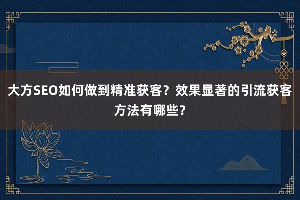 大方SEO如何做到精准获客？效果显著的引流获客方法有哪些？