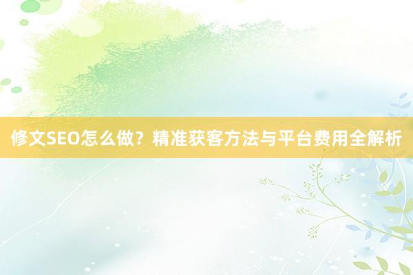 修文SEO怎么做？精准获客方法与平台费用全解析