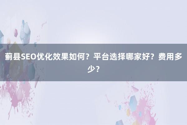 蓟县SEO优化效果如何？平台选择哪家好？费用多少？