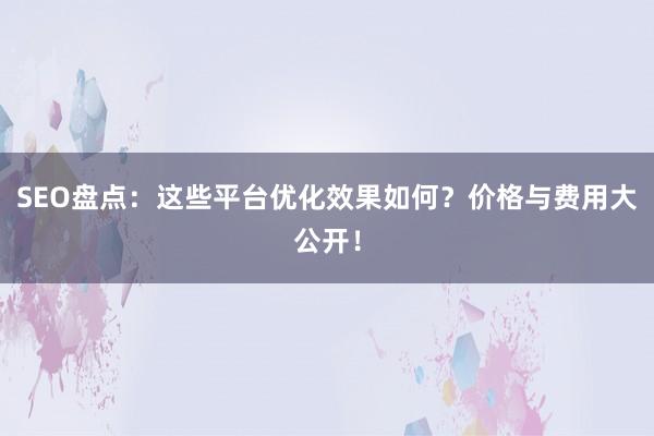 SEO盘点:这些平台优化效果如何?价格与费用大公开!