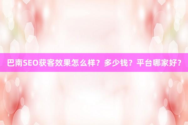 巴南SEO获客效果怎么样?多少钱?平台哪家好?