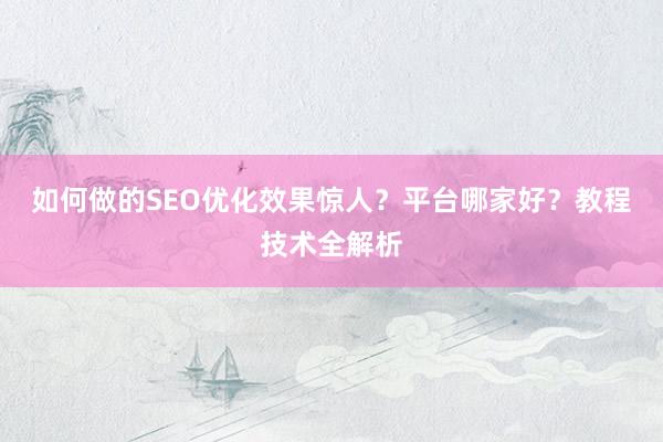 如何做的SEO优化效果惊人？平台哪家好？教程技术全解析