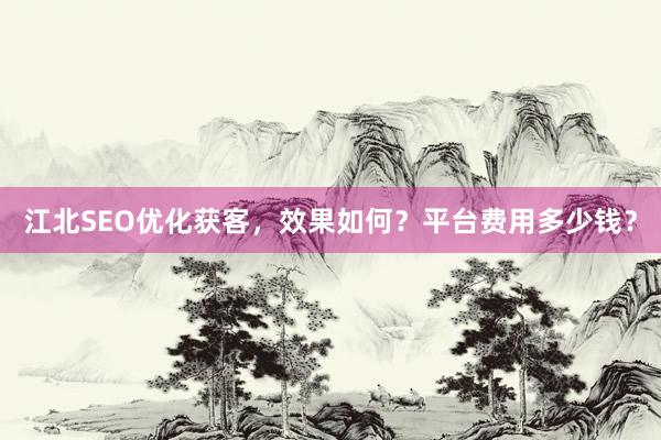 江北SEO优化获客,效果如何?平台费用多少钱?