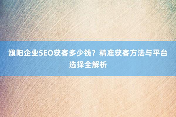 濮阳企业SEO获客多少钱?精准获客方法与平台选择全解析