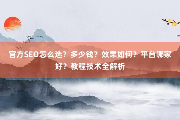 官方SEO怎么选？多少钱？效果如何？平台哪家好？教程技术全解析