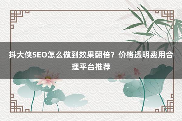 抖大侠SEO怎么做到效果翻倍？价格透明费用合理平台推荐