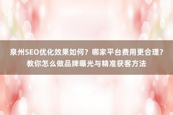 泉州SEO优化效果如何？哪家平台费用更合理？教你怎么做品牌曝光与精准获客方法
