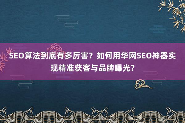 SEO算法到底有多厉害？如何用华网SEO神器实现精准获客与品牌曝光？