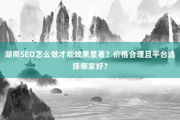 湖南SEO怎么做才能效果显著？价格合理且平台选择哪家好？