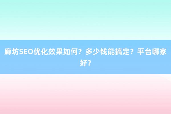廊坊SEO优化效果如何？多少钱能搞定？平台哪家好？