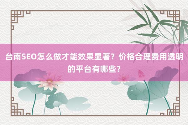 台南SEO怎么做才能效果显著?价格合理费用透明的平台有哪些?