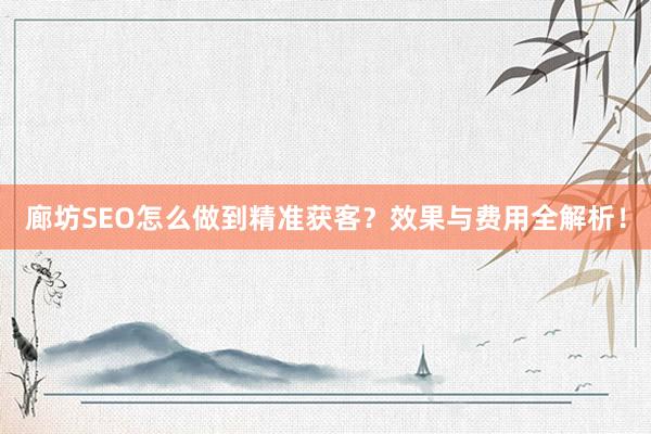 廊坊SEO怎么做到精准获客？效果与费用全解析！
