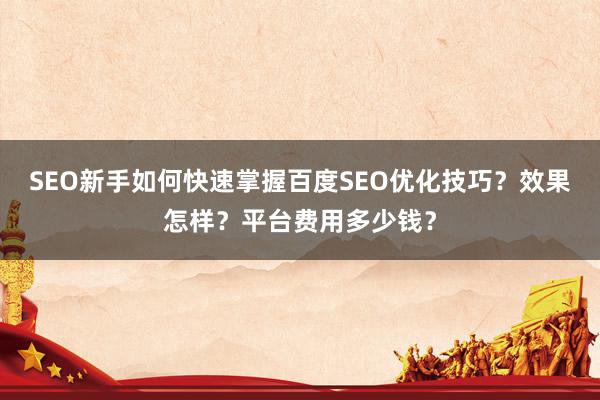 SEO新手如何快速掌握百度SEO优化技巧？效果怎样？平台费用多少钱？