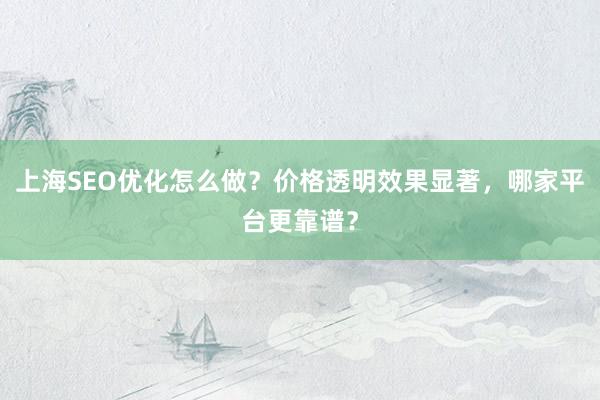 上海SEO优化怎么做?价格透明效果显著,哪家平台更靠谱?