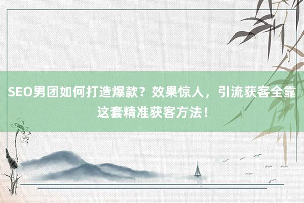 SEO男团如何打造爆款？效果惊人，引流获客全靠这套精准获客方法！